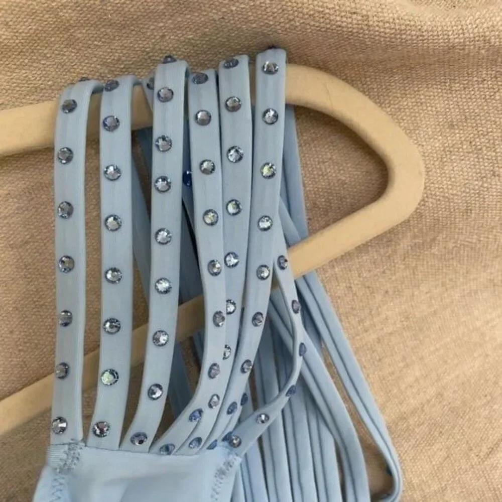 SKIMS Rhinestone Strappy Bikini Bottom 3X Blue NWT Sparkle Swim